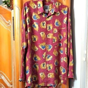 MENS 100% SILK VINTAGE SHIRT  Viva seta. Burgundy withbrown/blue‎ Vintage Button